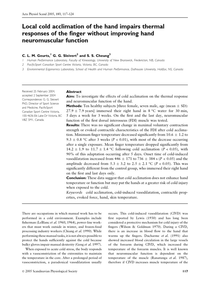 Cold Water Immersion Effects on Hand | PDF | Science & Mathematics