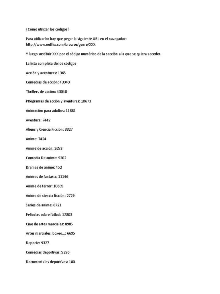 Codigos peliculas netflix pdf trabajos creativos entretenimiento