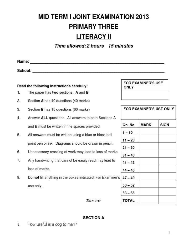 P3 Literacy Ii Joint Examination PDF PDF Disciple (Christianity