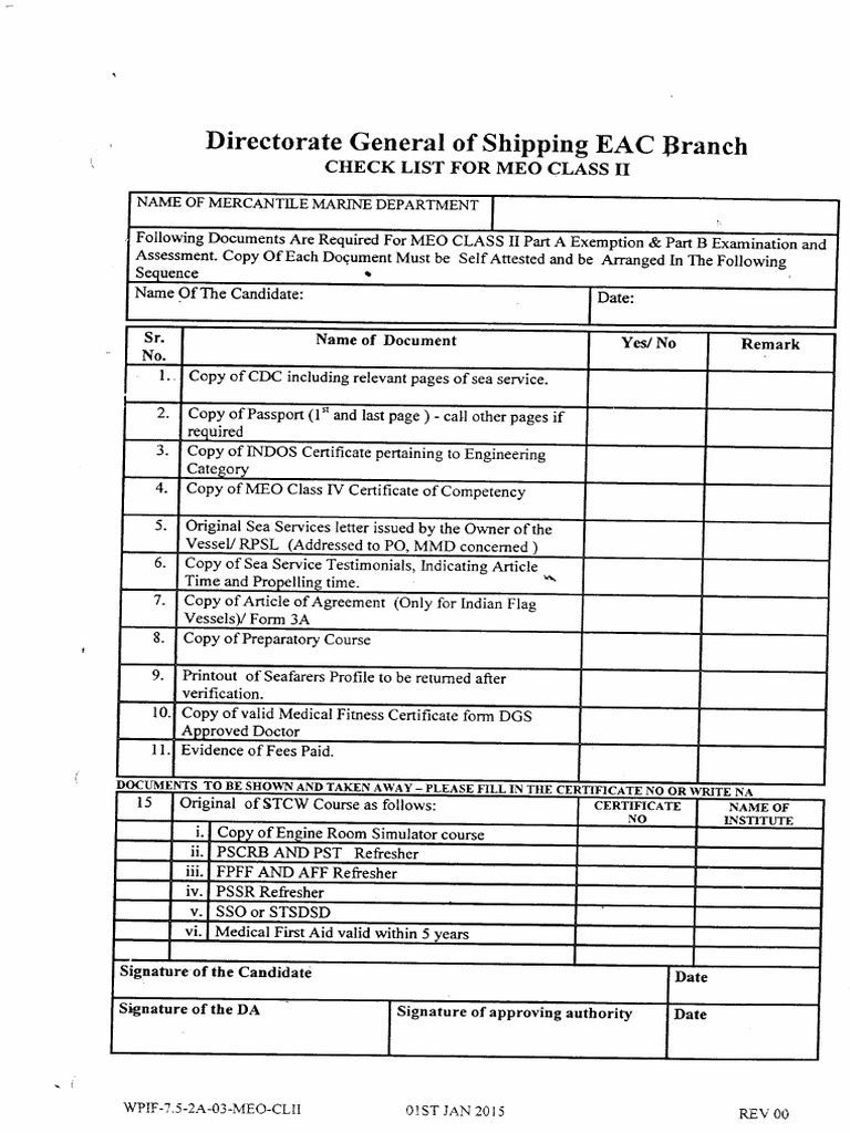 MEO Class II Assessment Document Checklist | PDF | Science ...