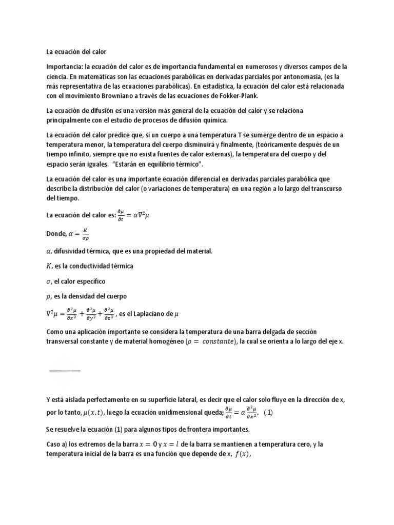 La Ecuación Del Calor PDF PDF Ecuaciones Calor