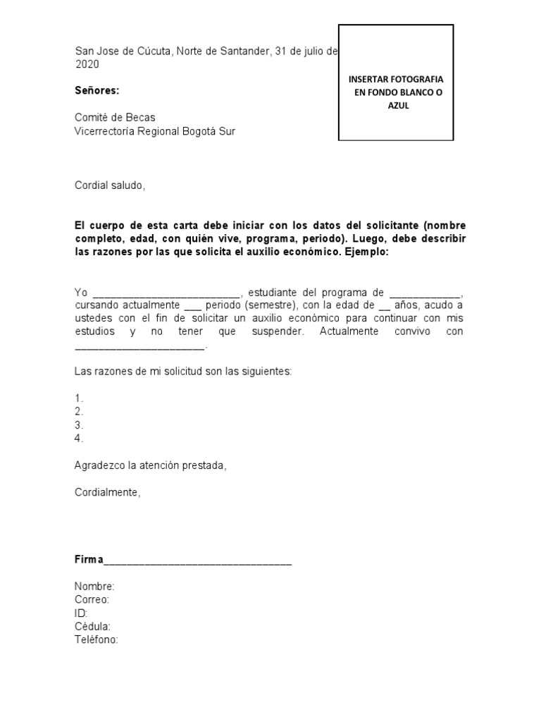 Modelo Carta Solicitud Beca Socioeconomica Uniminuto 2020 1
