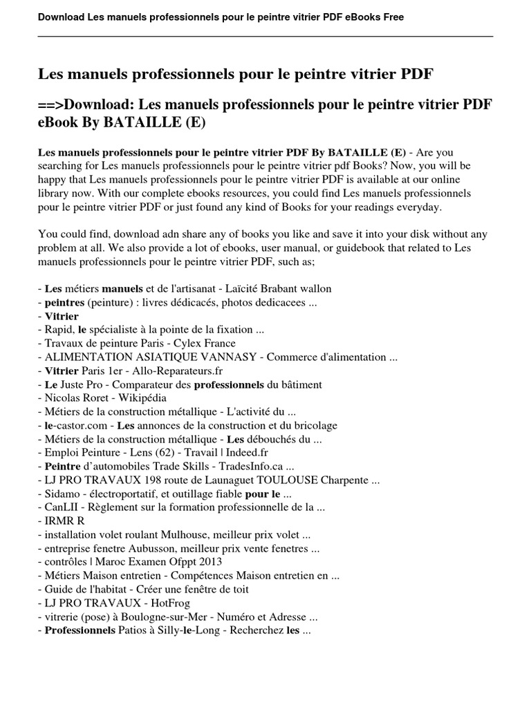 Les Manuels Professionnels Pour Le Peintre Vitrier PDF PDF Informatique et technologies de linformation Science photo