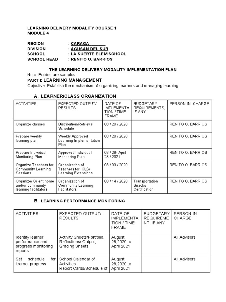 Learning Delivery Modality Plan CARAGA | PDF | Learning | Cognition