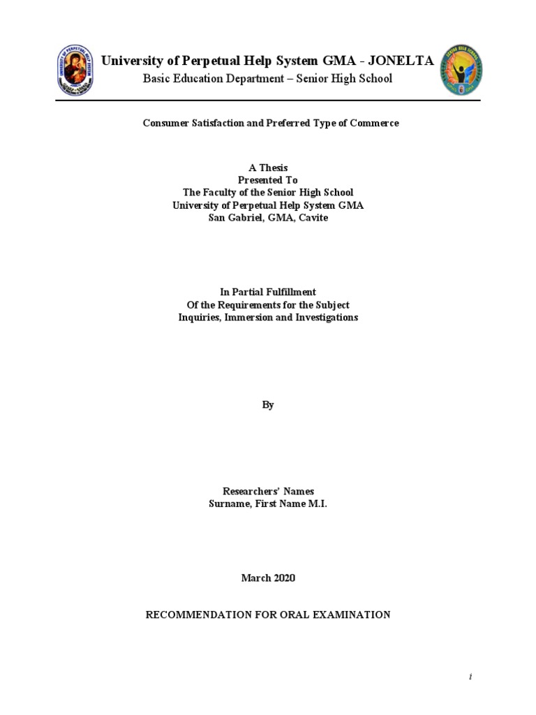 University of Perpetual Help System GMA - JONELTA: Basic Education  Department - Senior High School | PDF | Thesis | Affect (Psychology), image size:768x1024