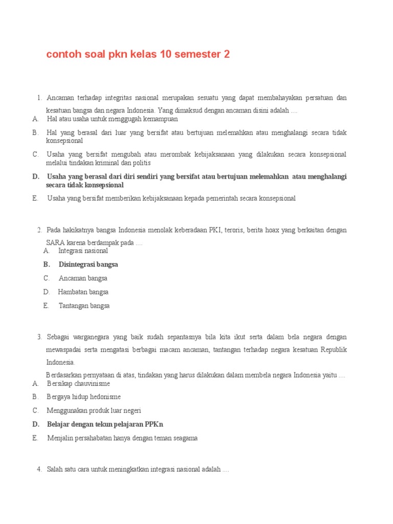 Contoh Soal Pkn Kelas 10 Semester 2