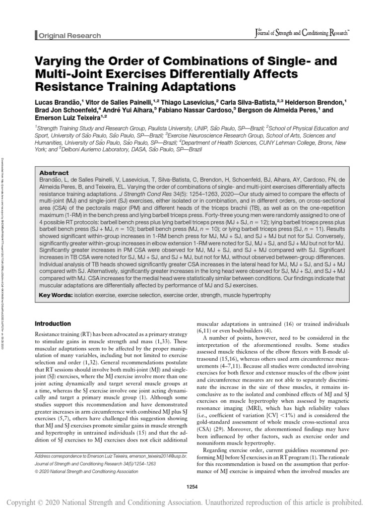 Varying The Order of Combinations of Single - and Multi-Joint Exercises ...