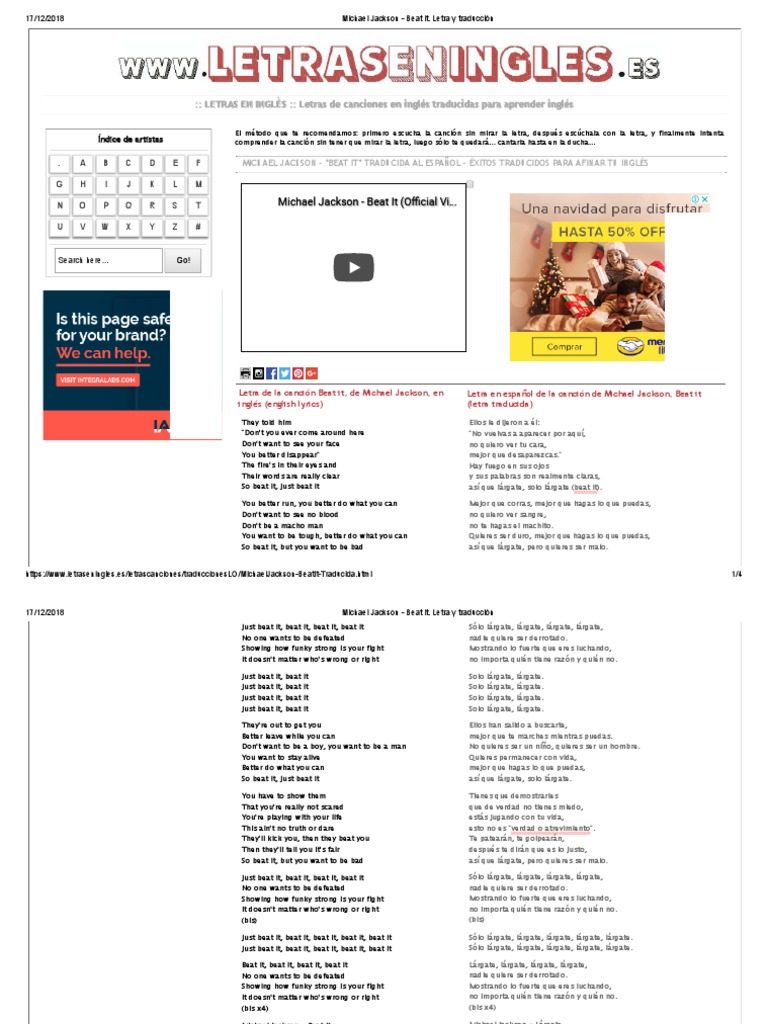 Michael Jackson - Beat It. Letra y Traducción | PDF | Michael Jackson ...