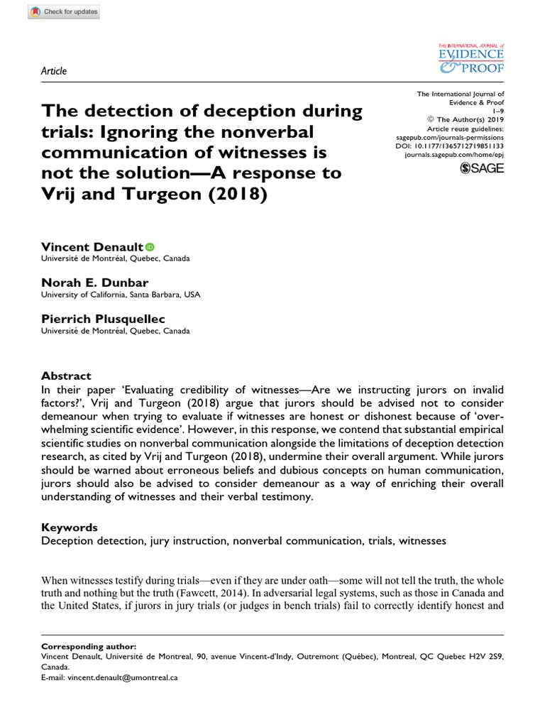 Deception Detection in Trials: A Critical Response | PDF | Deception ...