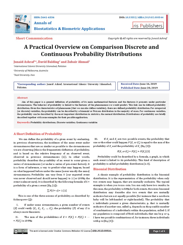 A Practical Overview On Comparison Discrete and Continuous Probability ...