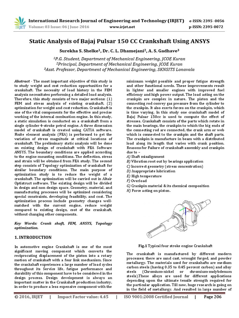 Static Analysis of Bajaj Pulsar 150 CC Crankshaft Using ANSYS PDF