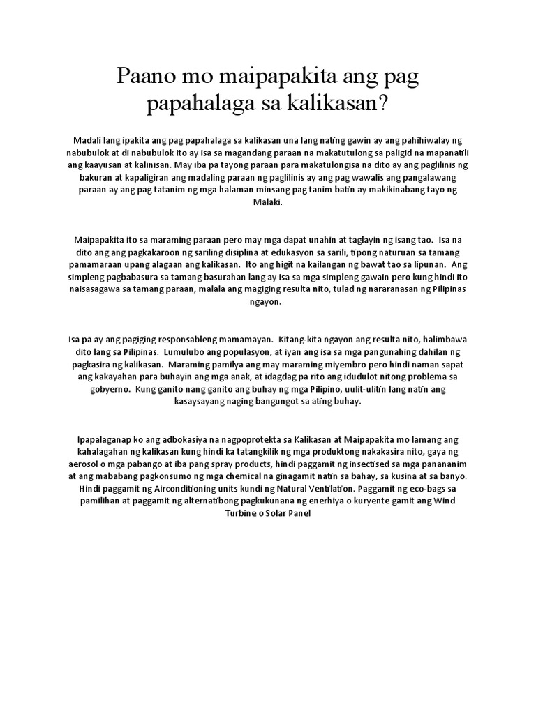 Paano Mo Maipapakita Ang Pag Papahalaga Sa Kalikasan