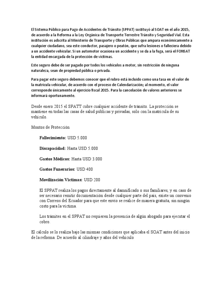 El Sistema Público para Pago de Accidentes de Tránsito (SPPAT ...