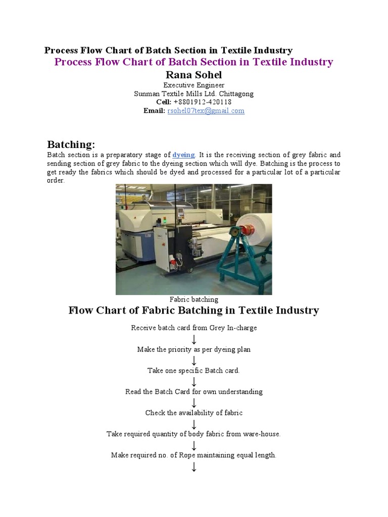 Process Flow Chart of Batch Section in Textile Industry: Rana Sohel | PDF