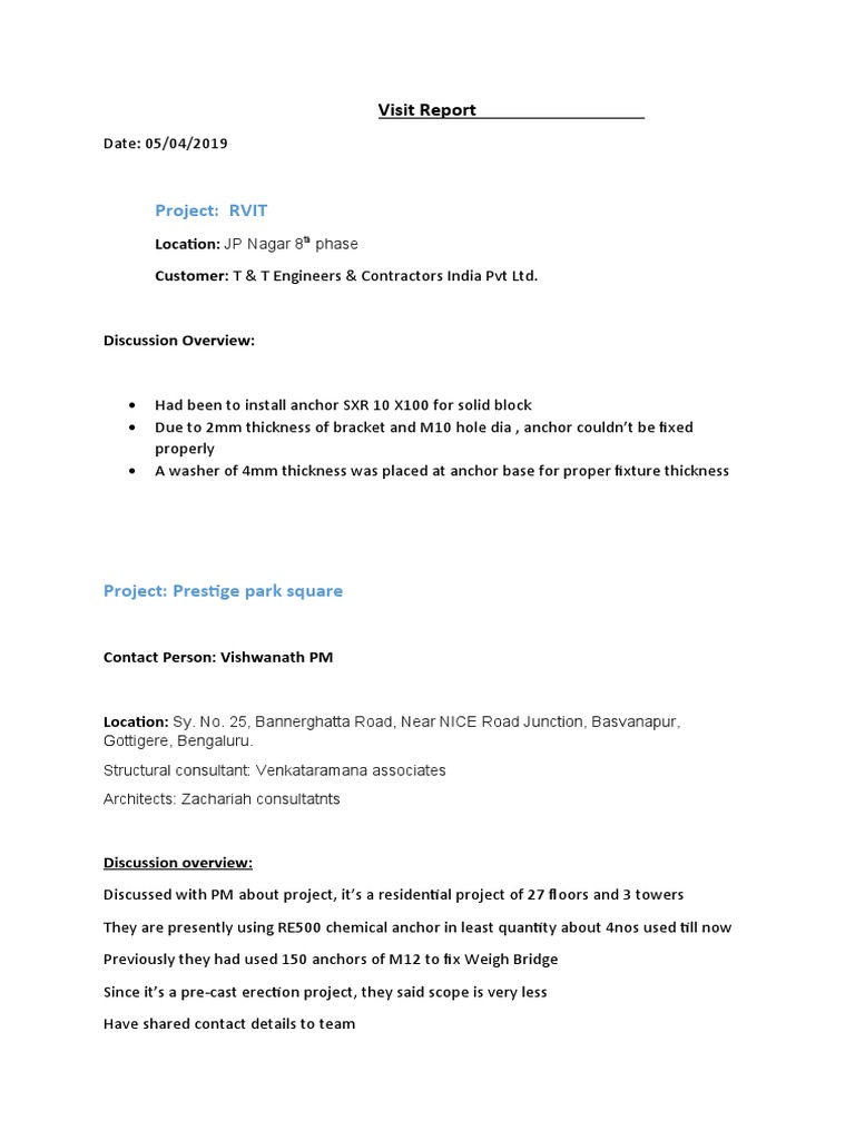 Project: RVIT: Visit Report | PDF | Home & Garden | Technology ...