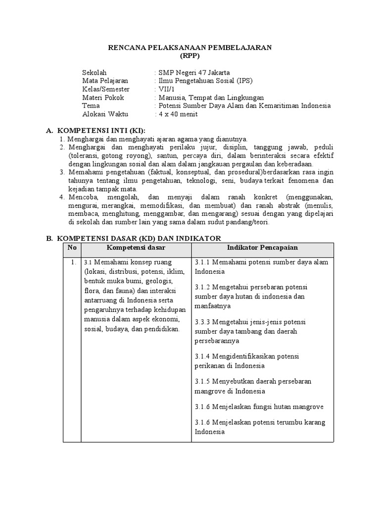 Revisi Rpp Potensi Sumber Daya Alam Dan Kemaritiman Indnesia Docx