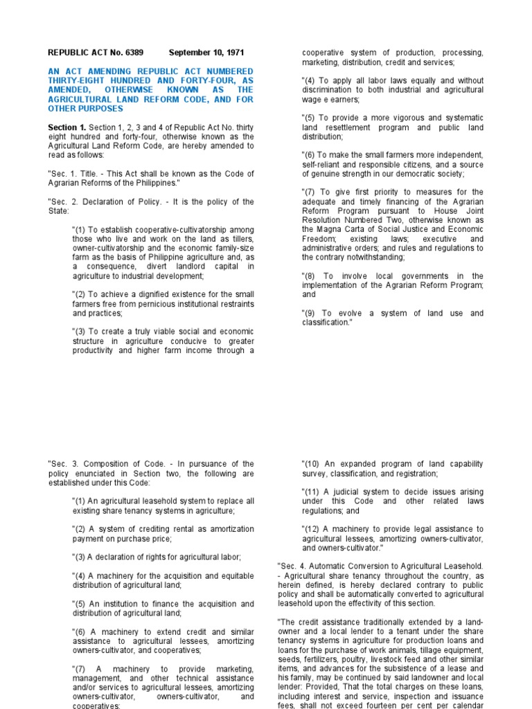 Amendments to Agricultural Land Reform Code | PDF | Leasehold Estate ...