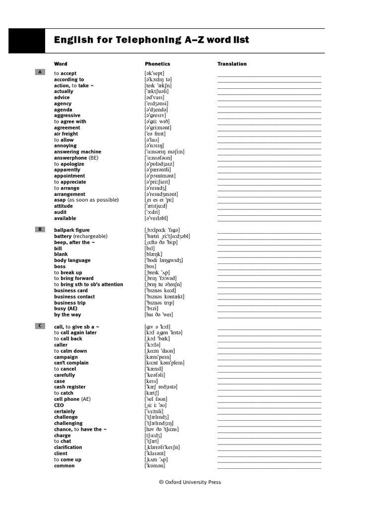 Telephoning Word List PDF | PDF | Telecommunications | Electronics