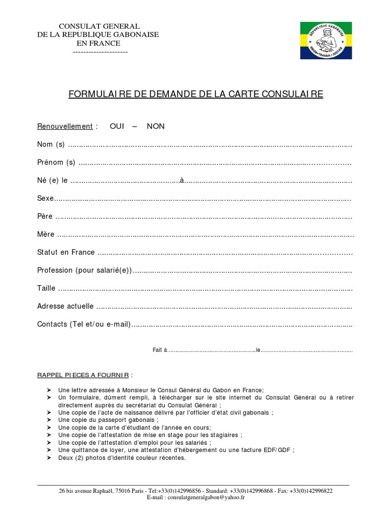 Demande de carte consulaire au Gabon | PDF
