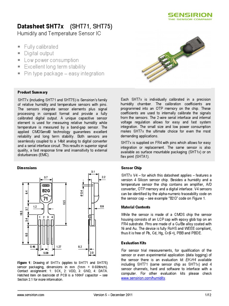 Datasheet SHT7x (SHT71, SHT75) | PDF