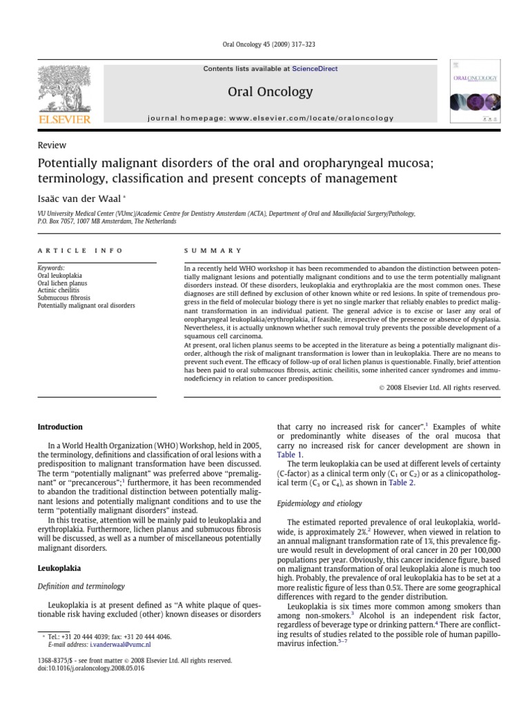 Potentially Malignant Oral Disorders Guide | PDF | Medical Specialties ...