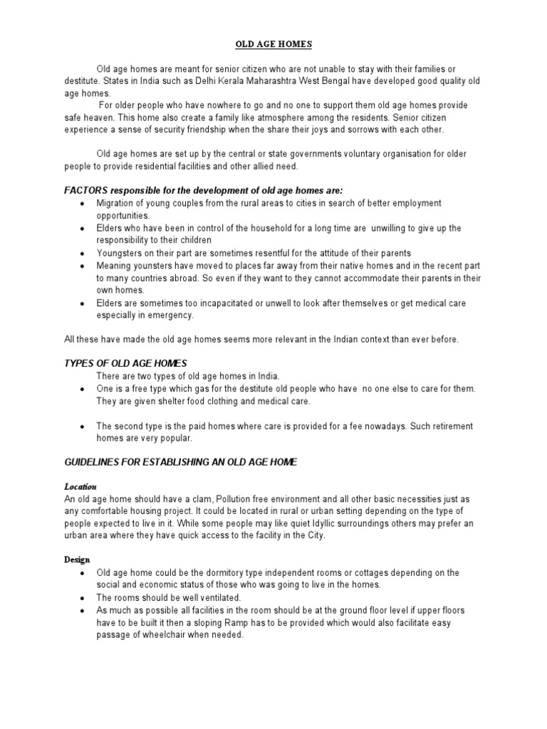 FACTORS Responsible For The Development of Old Age Homes Are | PDF ...