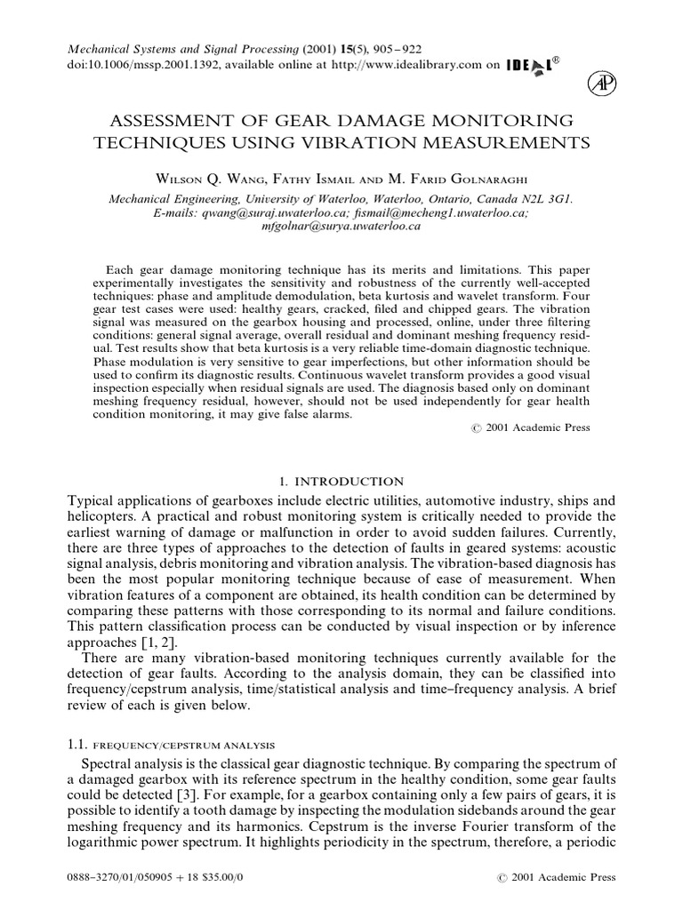 Gear Damage Monitoring Techniques Analysis | PDF | Spectral Density ...