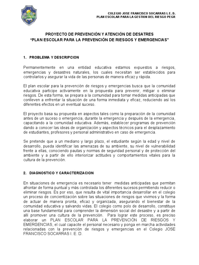 Plan Escolar de Prevención de Riesgos | PDF | Lesión | Primeros auxilios