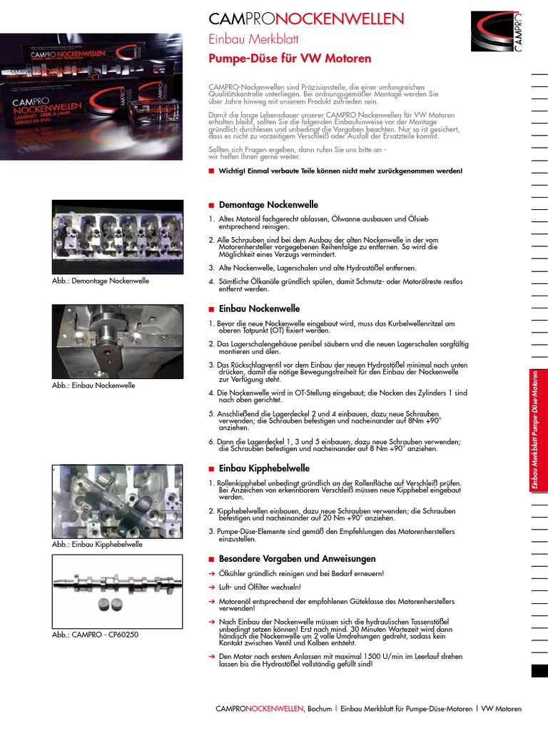 CAMPRO Einbaumerkblatt VW Motoren PDF | PDF
