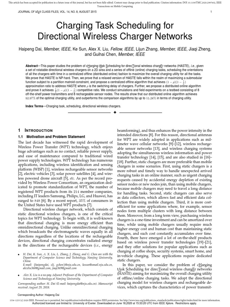 Charging Task Scheduling in Wireless Networks | PDF | Battery Charger ...