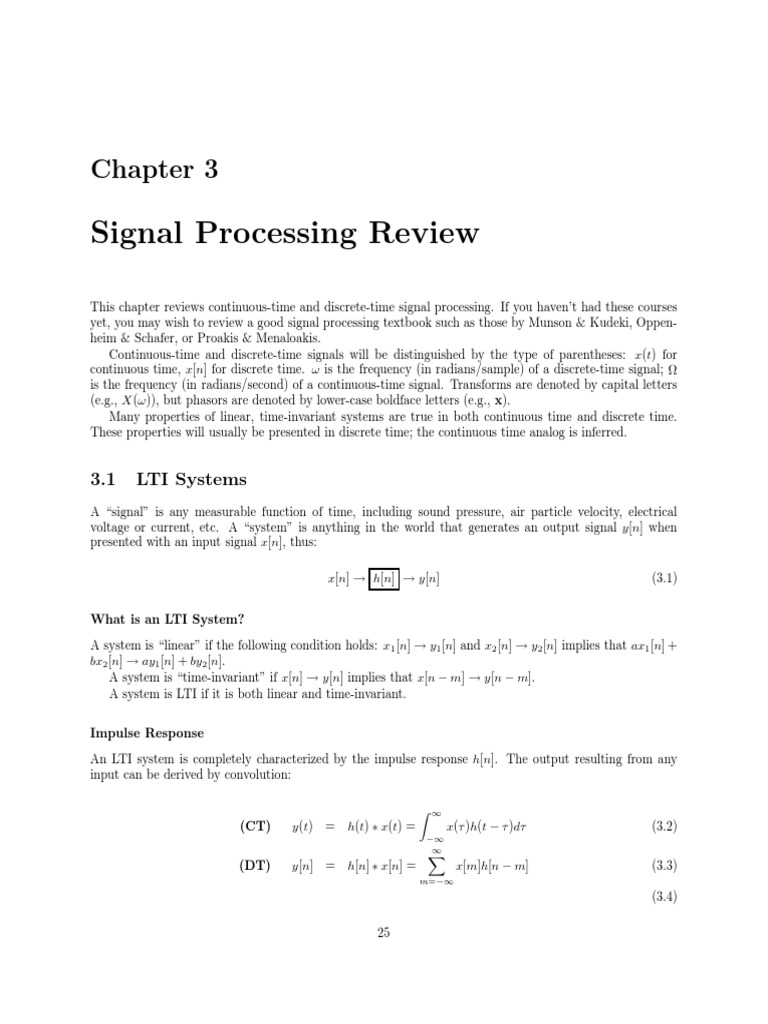Signal Processing Review 3.1 LTI Systems PDF Digital Signal