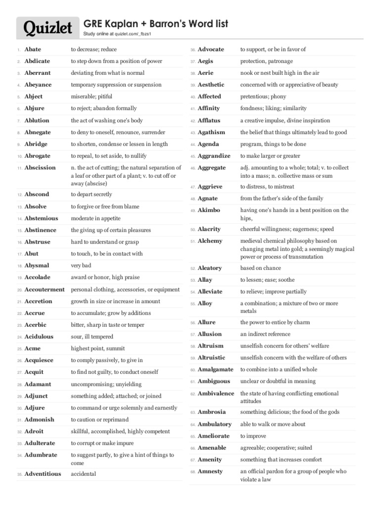 GRE Vocabulary Word List | PDF