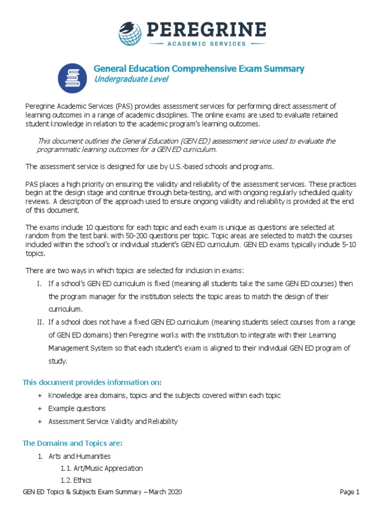 GEN ED Exam Summary for Schools | PDF | Educational Assessment | Curriculum