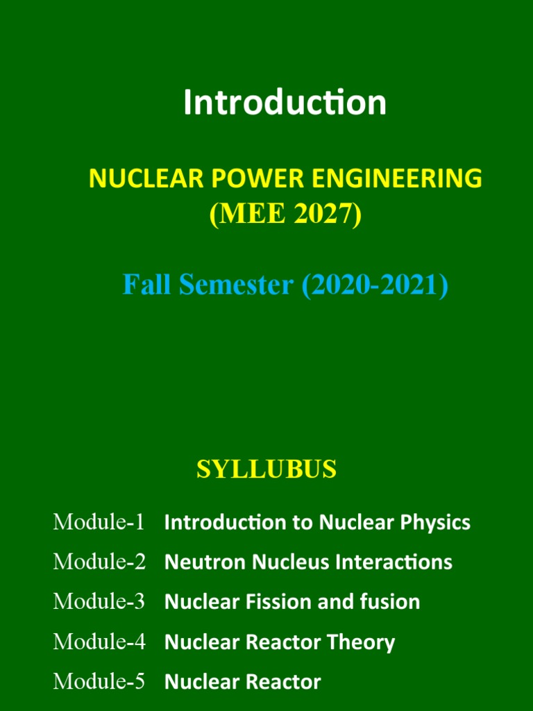 Syllabus for Nuclear Power Engineering Course Focusing on Indian Fast ...