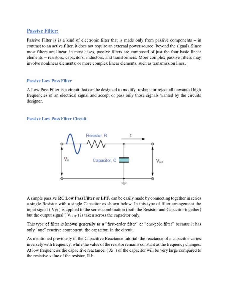 Passive Low Pass Filter Explained | PDF | Electronic Filter | Low Pass ...