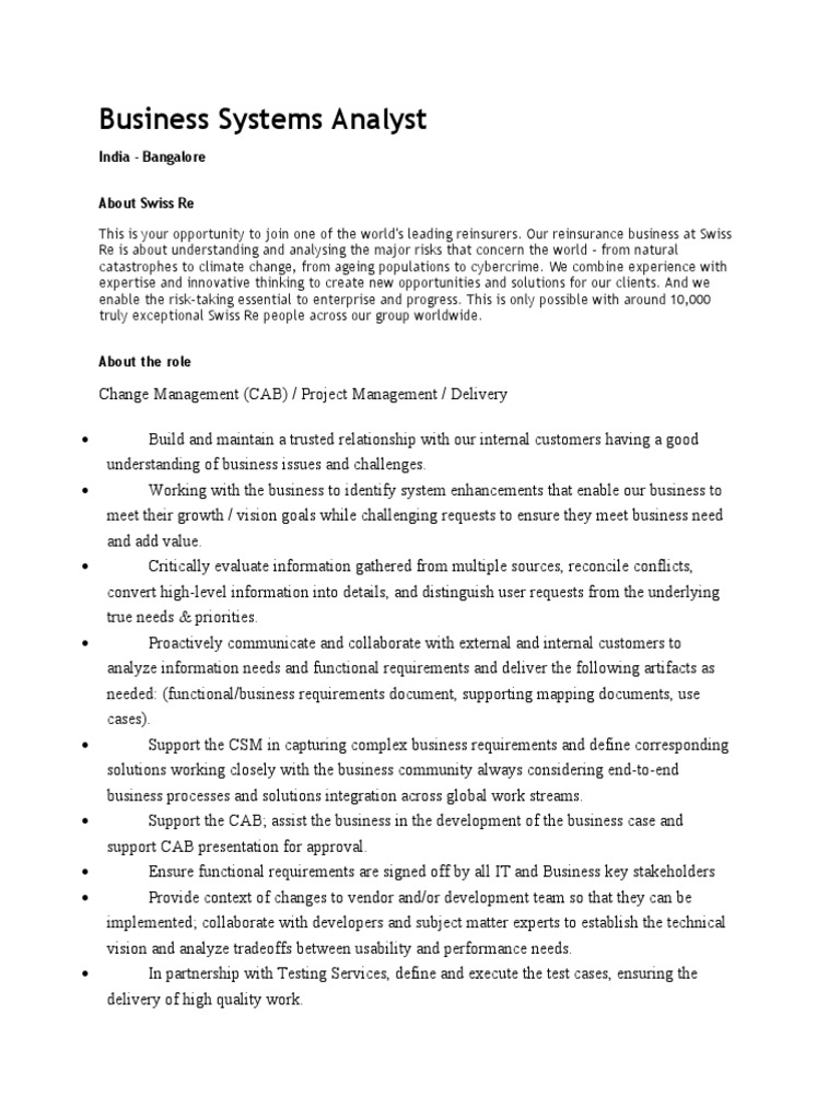 Business Systems Analyst Role Overview | PDF | Project Management ...