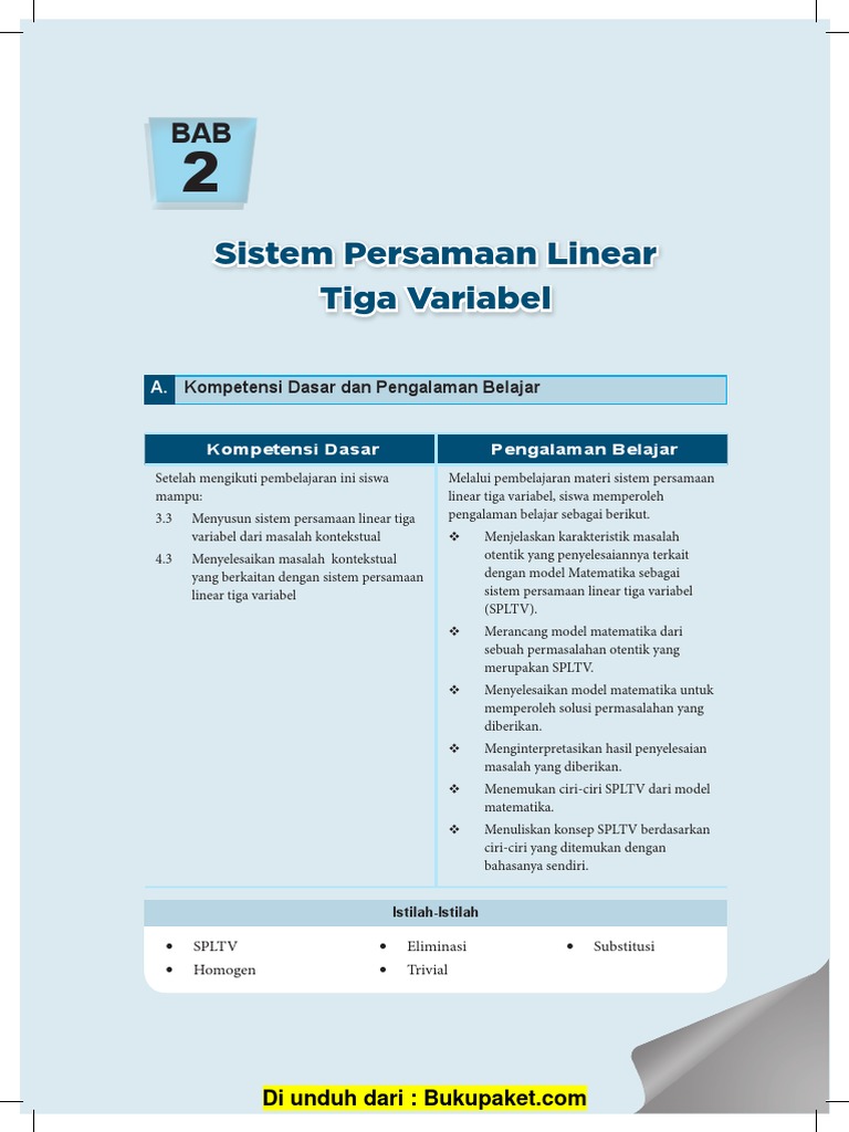 Bab 2 Sistem Persamaan Linear Tiga Variabel