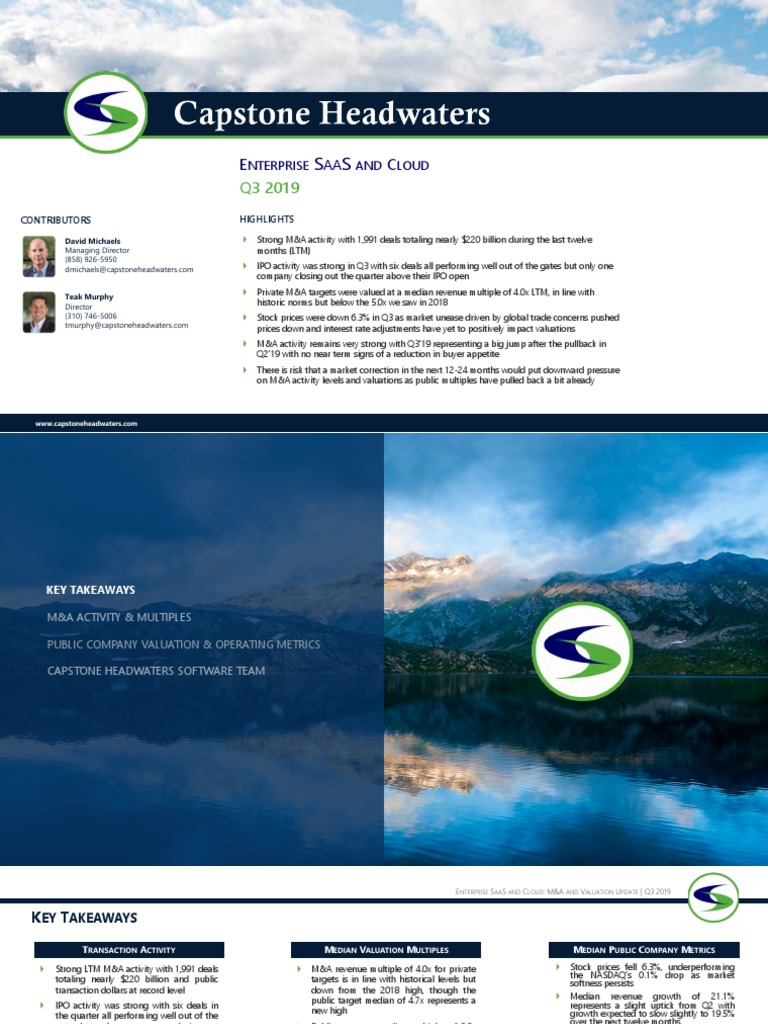 Capstone Headwaters SaaS & Cloud Coverage Report Q3 2019 FINAL PDF