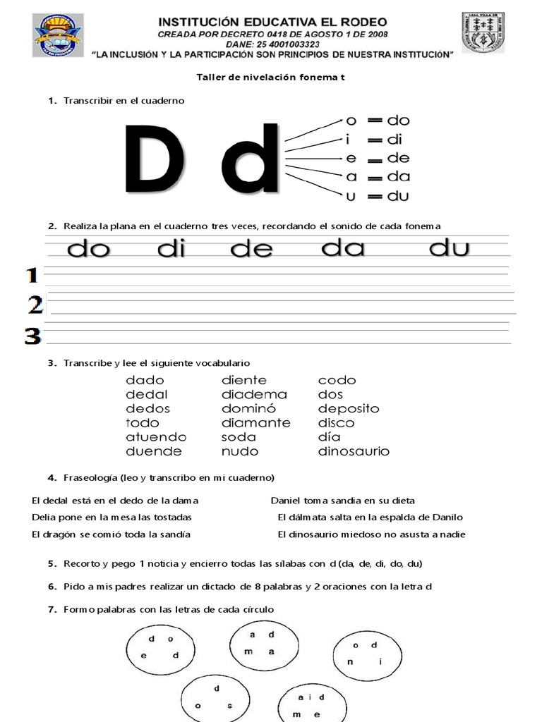 Actividades con el fonema D para niños | PDF | Estudios de idiomas ...