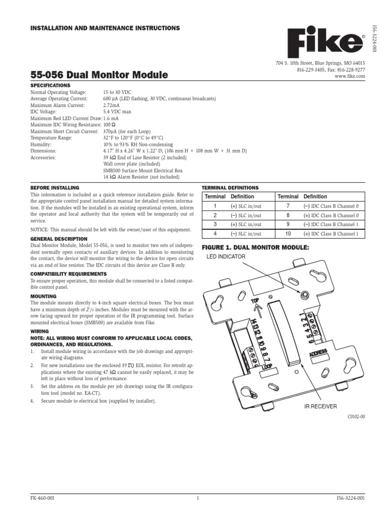 55-056 Dual Monitor Module: Installation and Maintenance Instructions ...
