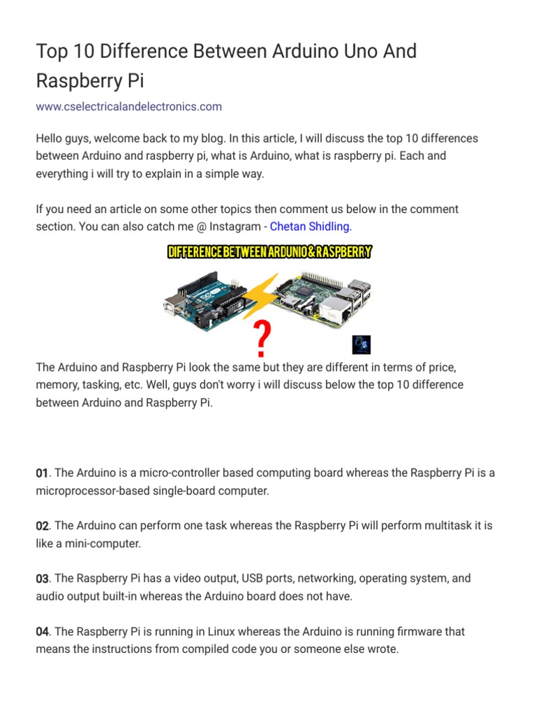 Top 10 Difference Between Arduino Uno and Raspberry Pi PDF | PDF