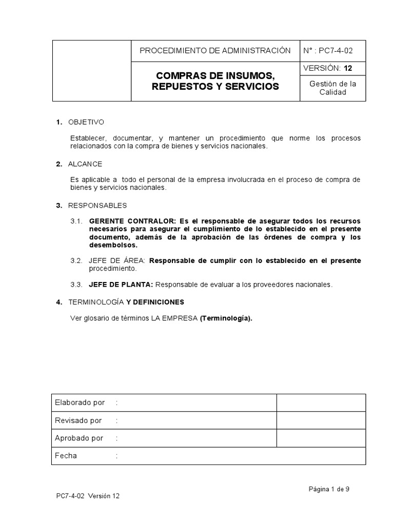 Compras de Insumos, Repuestos y Servicios | PDF | Oferta (economía ...