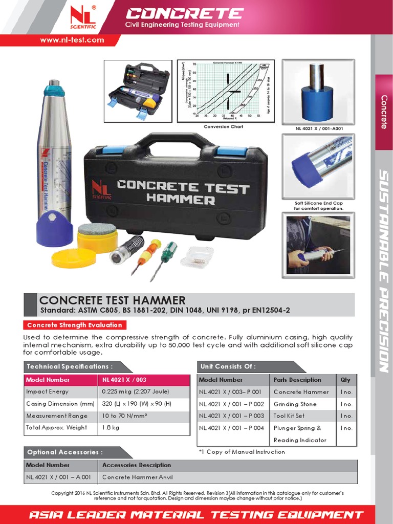 Concrete Test Hammer Standard ASTM C805, BS 1881202, DIN 1048, UNI