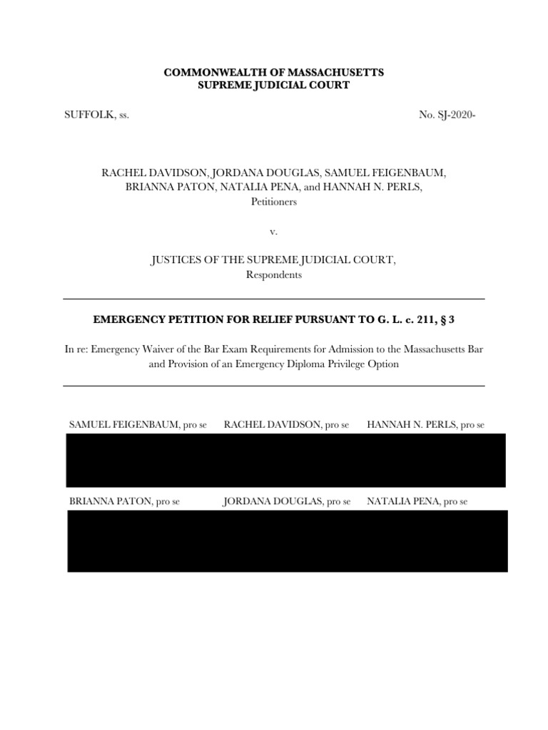 Massachusetts Diploma Privilege Petition With APPENDIX | PDF | Test  (Assessment) | Lawyer