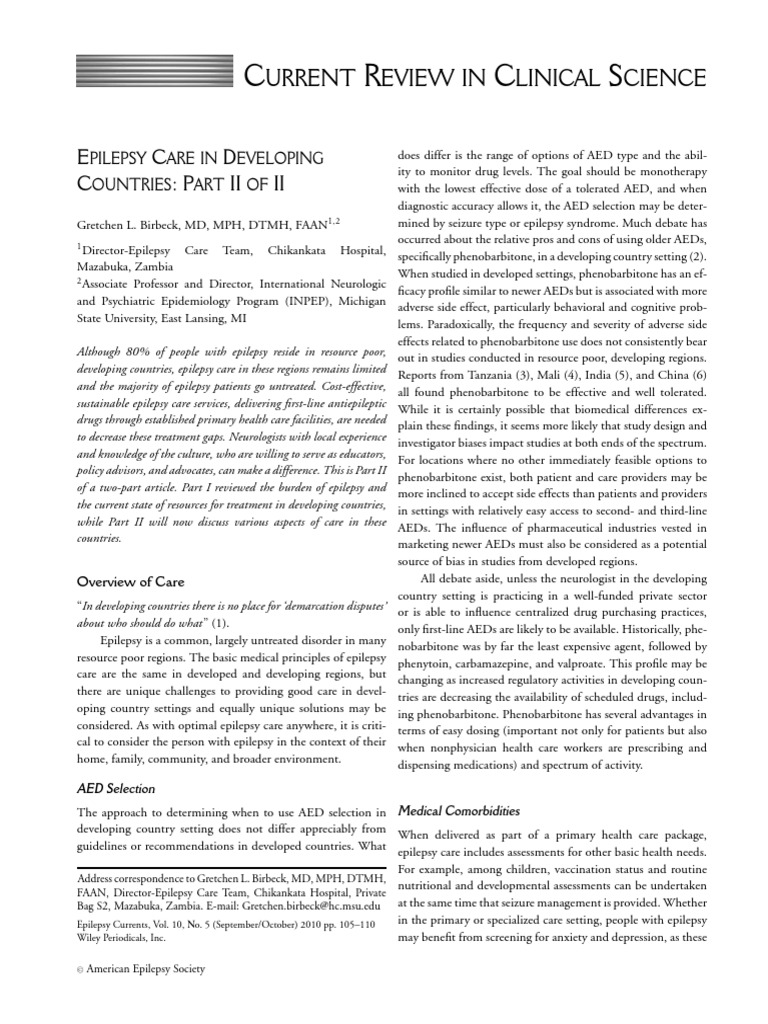 Epilepsy Care in Developing Countries | PDF | Epilepsy | Alternative ...