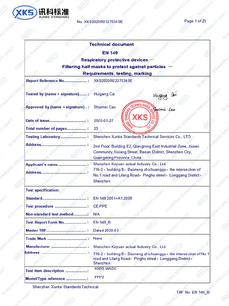 KN95 Mask Test Report EN 149:2001 | PDF | Nature