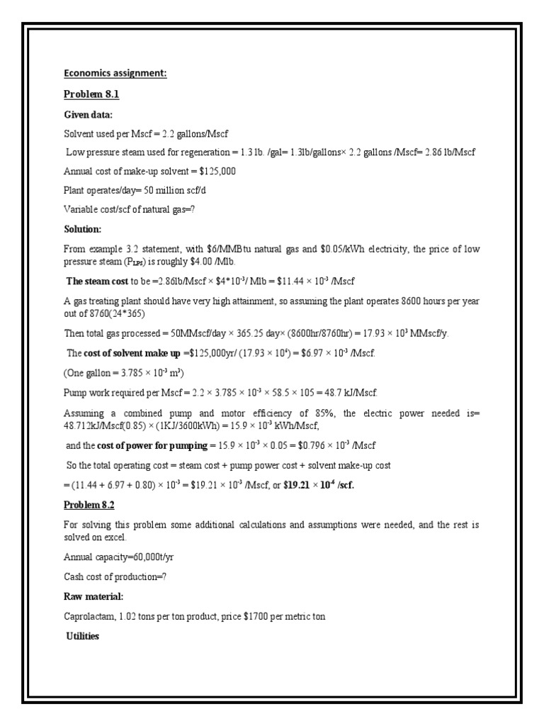 Chemical Engineering Economics Assignment | PDF