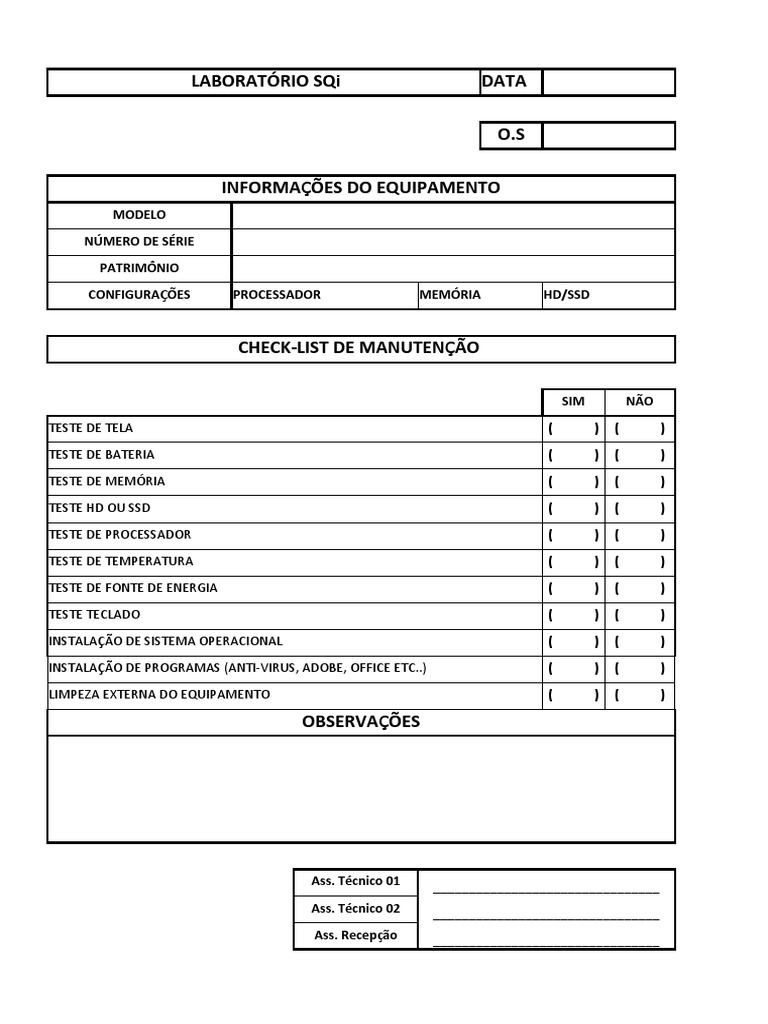 Check-List Laboratório | PDF