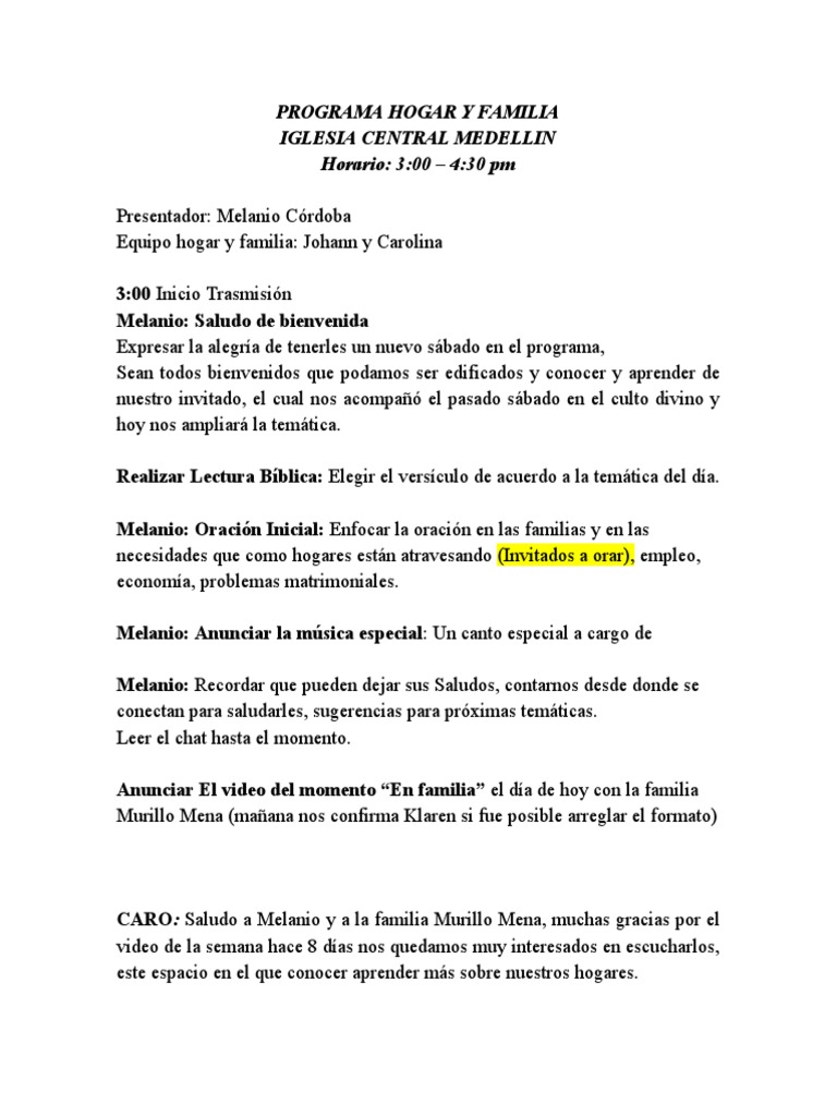 Programa Hogar y Familia | PDF | Oración | Matrimonio