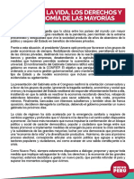 PRIORIZAR LA VIDA, LOS DERECHOS Y LA ECONOMÍA DE LAS MAYORÍAS 